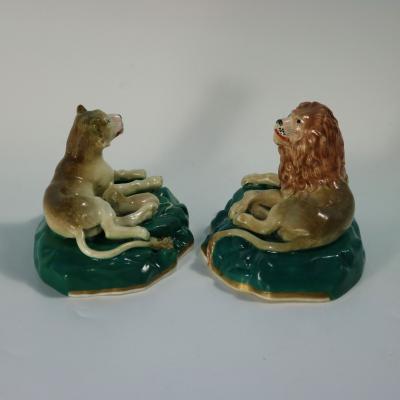  Staffordshire Rare Pair Staffordshire Lion and Lioness Figures