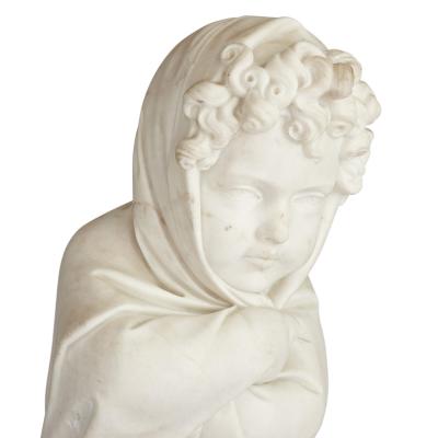  Stampanoni Pair of large Italian Carrara marble putti sculptures by Stampanoni