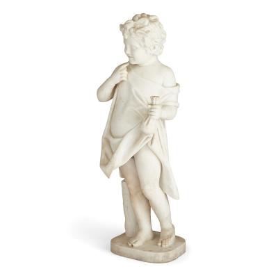  Stampanoni Pair of large Italian Carrara marble putti sculptures by Stampanoni