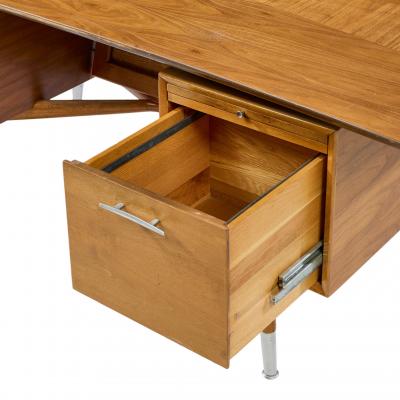  Standard Furniture Standard Furniture Company Mid Century Walnut Brass and Cane Bowtie Desk