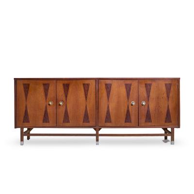  Stanley Furniture Stanley Mid Century Walnut Harlequin Credenza