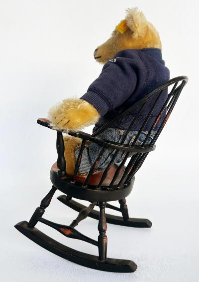 Steiff German Steiff Ralph Lauren Usa Teddy Bear With Hoodie and Rocking Chair
