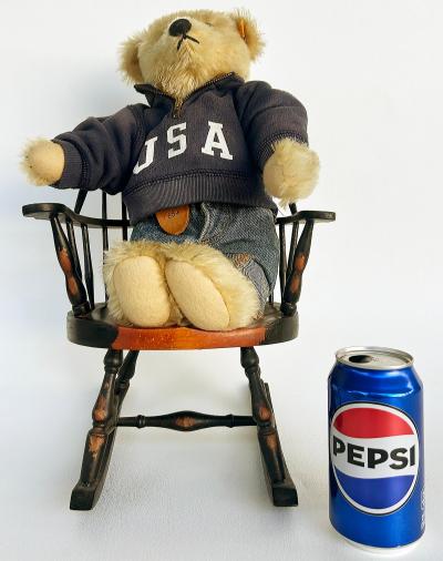 Steiff German Steiff Ralph Lauren Usa Teddy Bear With Hoodie and Rocking Chair