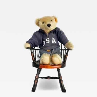  Steiff German Steiff Ralph Lauren Usa Teddy Bear With Hoodie and Rocking Chair