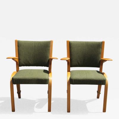  Steiner Pair of Ash Bow Wood Series Armchairs by Steiner of France