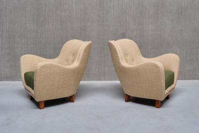 Sten Wic ns M belfabrik Pair of Sten Wic ns Armchairs in Pierre Frey Fabric and Elm Sweden 1950s
