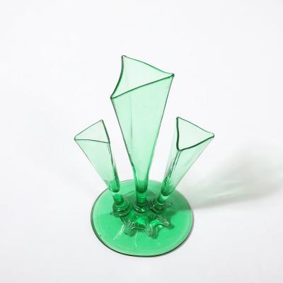  Steuben Glass Art Deco Three Prong Vase Shape 6873 in Pomona Green Glass by Steuben