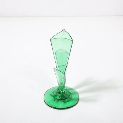  Steuben Glass Art Deco Three Prong Vase Shape 6873 in Pomona Green Glass by Steuben
