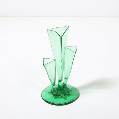  Steuben Glass Art Deco Three Prong Vase Shape 6873 in Pomona Green Glass by Steuben