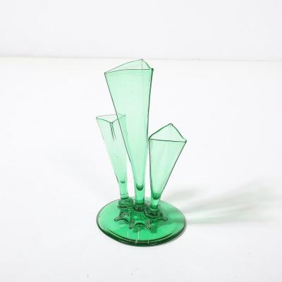 Steuben Glass Art Deco Three Prong Vase Shape 6873 in Pomona Green Glass by Steuben