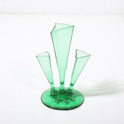  Steuben Glass Art Deco Three Prong Vase Shape 6873 in Pomona Green Glass by Steuben
