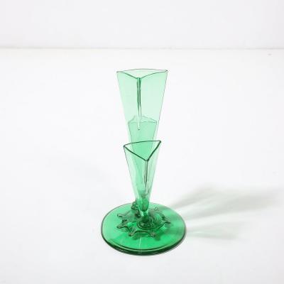  Steuben Glass Art Deco Three Prong Vase Shape 6873 in Pomona Green Glass by Steuben