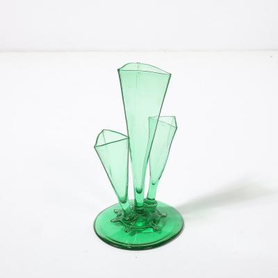  Steuben Glass Art Deco Three Prong Vase Shape 6873 in Pomona Green Glass by Steuben