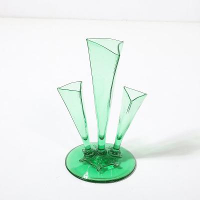  Steuben Glass Art Deco Three Prong Vase Shape 6873 in Pomona Green Glass by Steuben