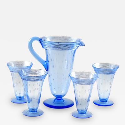  Steuben Glass Glass Lemonade Set Pitcher Four Glasses by Steuben Fry Glass Co Blue Color