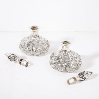 Steuben Glass Pair of Art Nouveau Fine Sterling Overlay Perfume Bottles signed Steuben