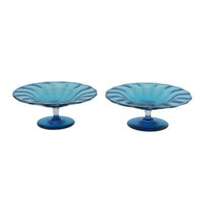  Steuben Glass Set of 2 Steuben Celeste Blue Glass Compotes