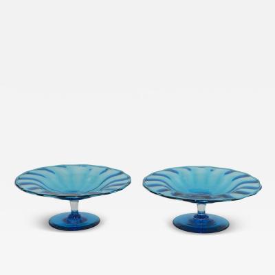 Steuben Glass Set of 2 Steuben Celeste Blue Glass Compotes