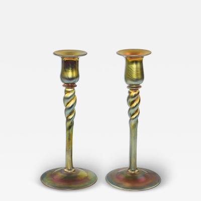  Steuben Glass Set of 2 Steuben Gold Aurene Glass Candlesticks