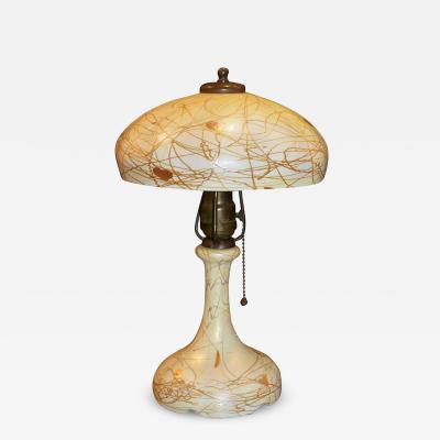  Steuben Glass Steuben Art Glass Lamp with Hearts and Vines White Gold Small
