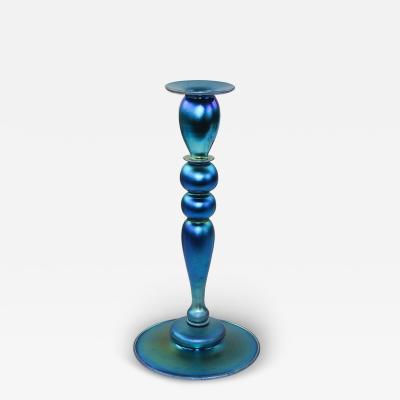  Steuben Glass Steuben Blue Aurene Glass Candlestick