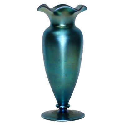  Steuben Glass Steuben Blue Aurene Glass Pinch Rim Vase