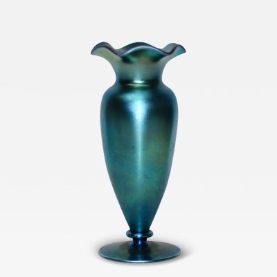  Steuben Glass Steuben Blue Aurene Glass Pinch Rim Vase