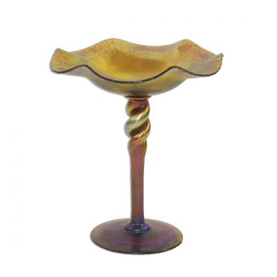  Steuben Glass Steuben Gold Aurene Glass Floriform Compote