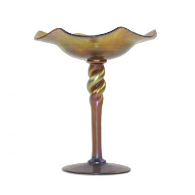  Steuben Glass Steuben Gold Aurene Glass Floriform Compote