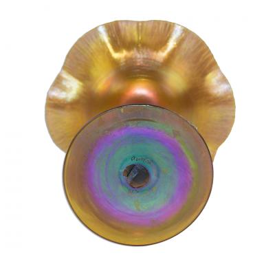  Steuben Glass Steuben Gold Aurene Glass Floriform Compote