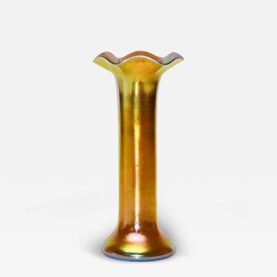  Steuben Glass Steuben Gold Aurene Glass Ruffled Trumpet Vase