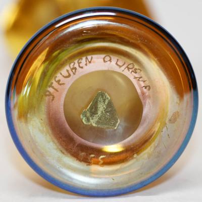  Steuben Glass Steuben Gold Aurene Glass Ruffled Trumpet Vase