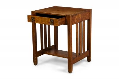  Stickley Bros Stickley Bros Mission Oak table desk with a drawer and side slat design