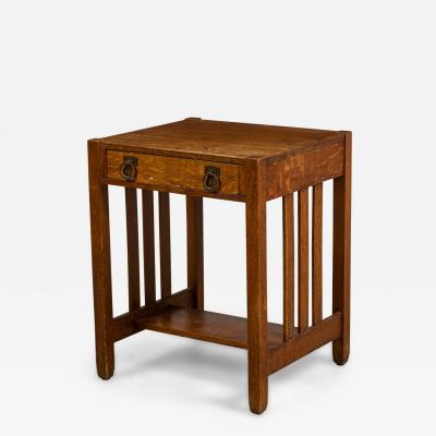  Stickley Bros Stickley Bros Mission Oak table desk with a drawer and side slat design