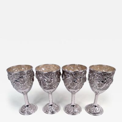  Stieff Set of 4 Stieff Baltimore Repousse Sterling Silver Goblets 1934