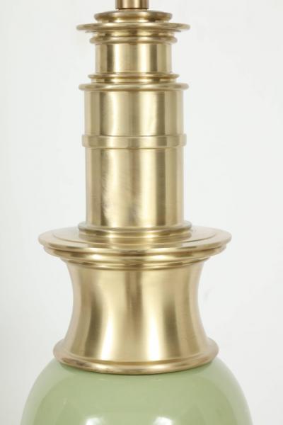  Stiffel Celadon Green Ceramic Brass Lamps