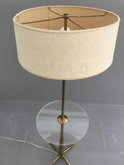  Stiffel Lamp Company Brass and Acrylic Floor Lamp End Table