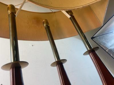  Stiffel Lamp Company EXCEPTIONAL MID CENTURY WOOD AND BRASS TABLE LAMP