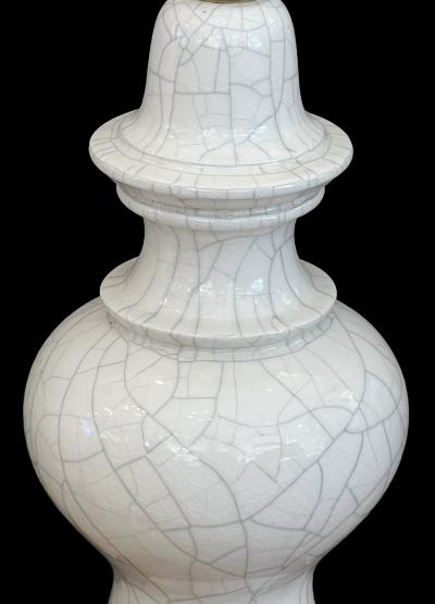  Stiffel Lamp Company Pair 1960s Stiffel Asian Inspired Ivory Crackle glaze Ginger Jar Lamps