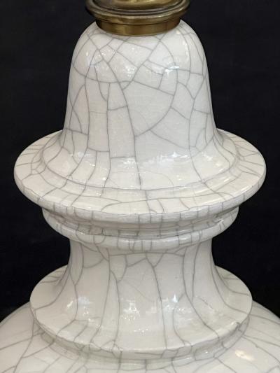  Stiffel Lamp Company Pair 1960s Stiffel Asian Inspired Ivory Crackle glaze Ginger Jar Lamps