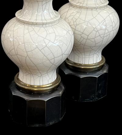  Stiffel Lamp Company Pair 1960s Stiffel Asian Inspired Ivory Crackle glaze Ginger Jar Lamps