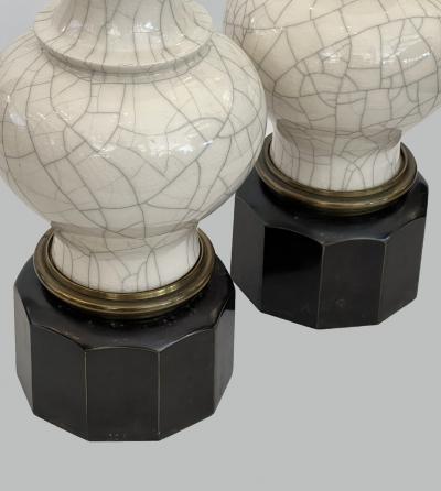  Stiffel Lamp Company Pair 1960s Stiffel Asian Inspired Ivory Crackle glaze Ginger Jar Lamps