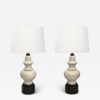  Stiffel Lamp Company Pair 1960s Stiffel Asian Inspired Ivory Crackle glaze Ginger Jar Lamps