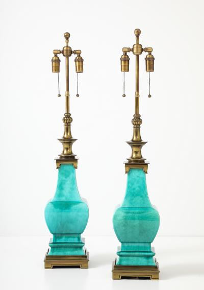  Stiffel Lamp Company Pair of 1960s Jade Green Ceramic Pagoda Lamps by Stiffel Lamp company