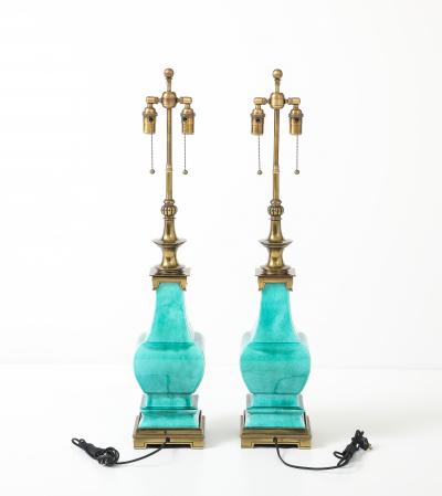  Stiffel Lamp Company Pair of 1960s Jade Green Ceramic Pagoda Lamps by Stiffel Lamp company