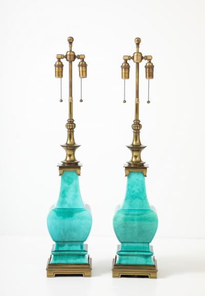  Stiffel Lamp Company Pair of 1960s Jade Green Ceramic Pagoda Lamps by Stiffel Lamp company