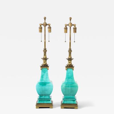  Stiffel Lamp Company Pair of 1960s Jade Green Ceramic Pagoda Lamps by Stiffel Lamp company