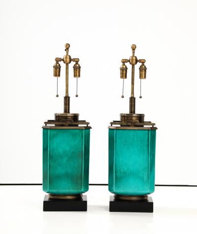  Stiffel Lamp Company Pair of 1960s Large Ceramic Lamps With a Jade Crackle Glaze Finish by Stiffel 