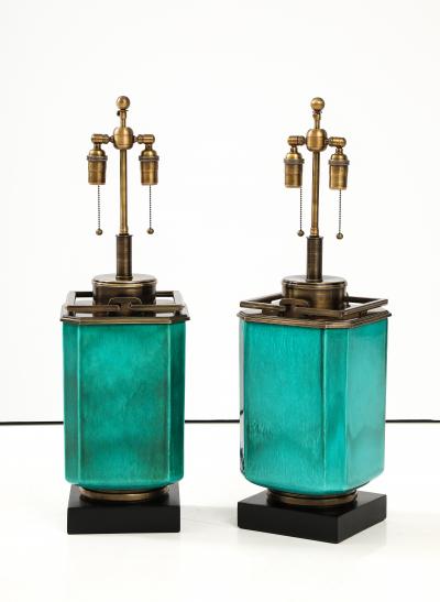  Stiffel Lamp Company Pair of 1960s Large Ceramic Lamps With a Jade Crackle Glaze Finish by Stiffel 