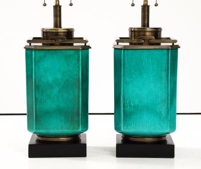  Stiffel Lamp Company Pair of 1960s Large Ceramic Lamps With a Jade Crackle Glaze Finish by Stiffel 